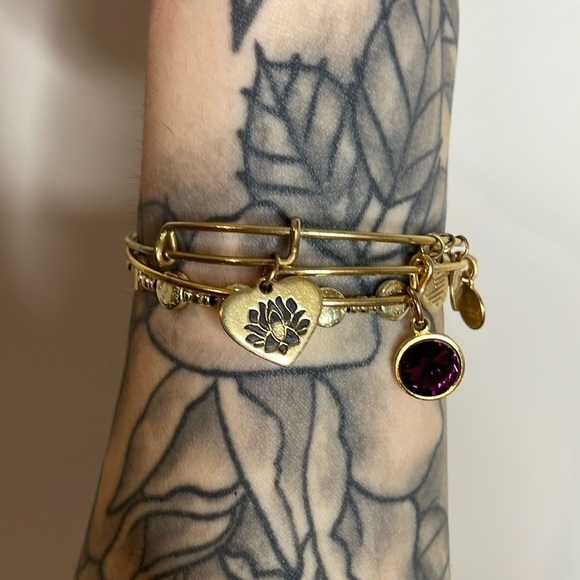 Alex & Ani | Gold Tone Amethyst & Lotus Stack of two Bracelets - Picture 1 of 6